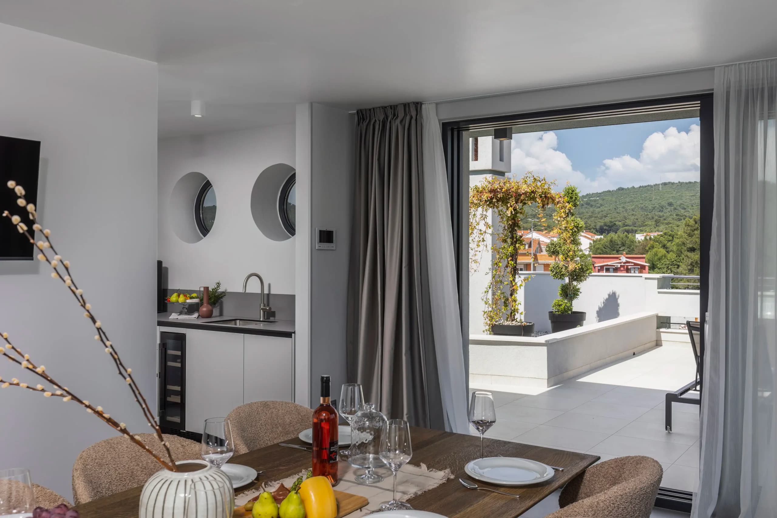Balcony with panoramic views